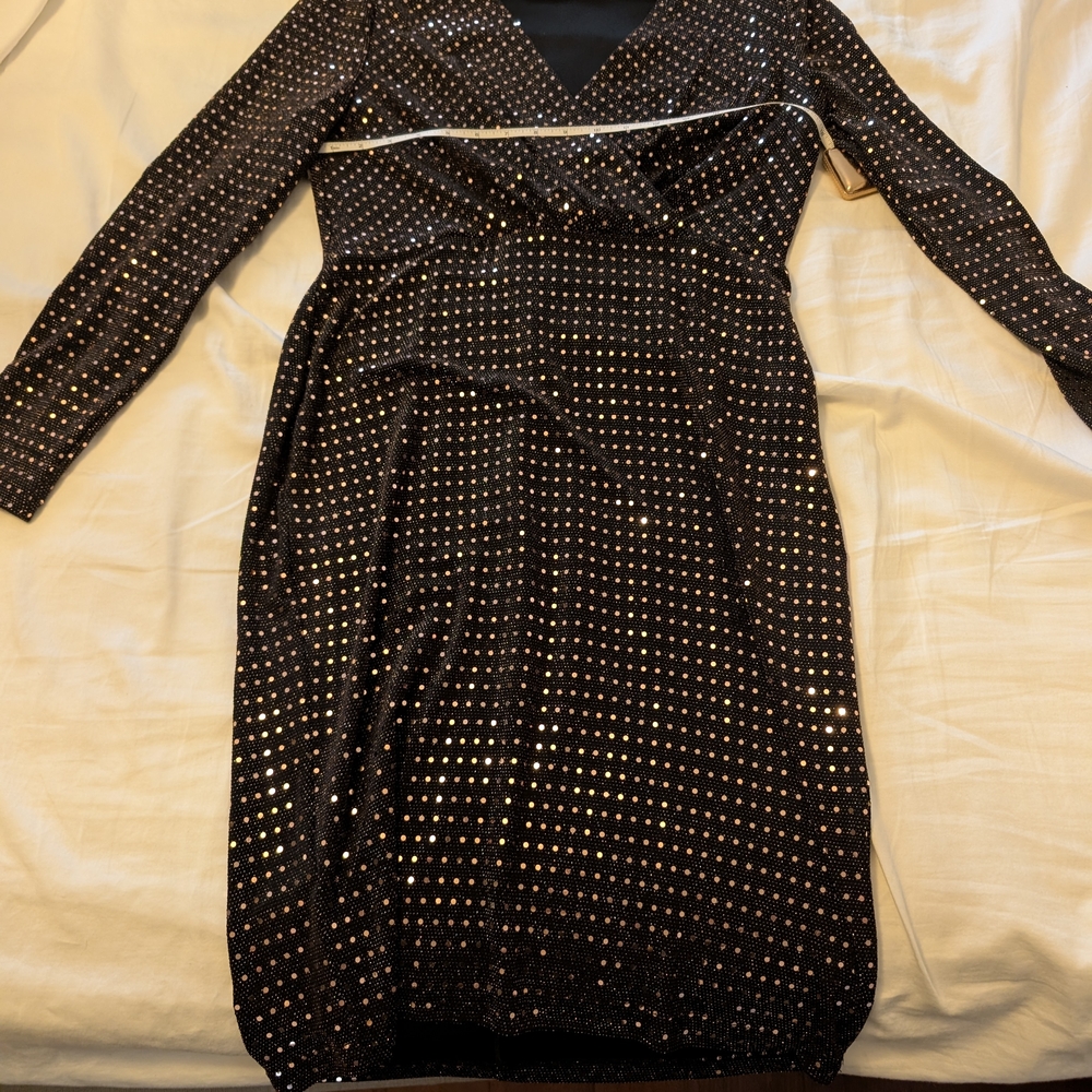 Calvin Klein Brown and Copper Long Sleeve Dress